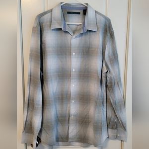 Perry Ellis Mens Button Down Plaid Light Blue Green Brown Size XXL